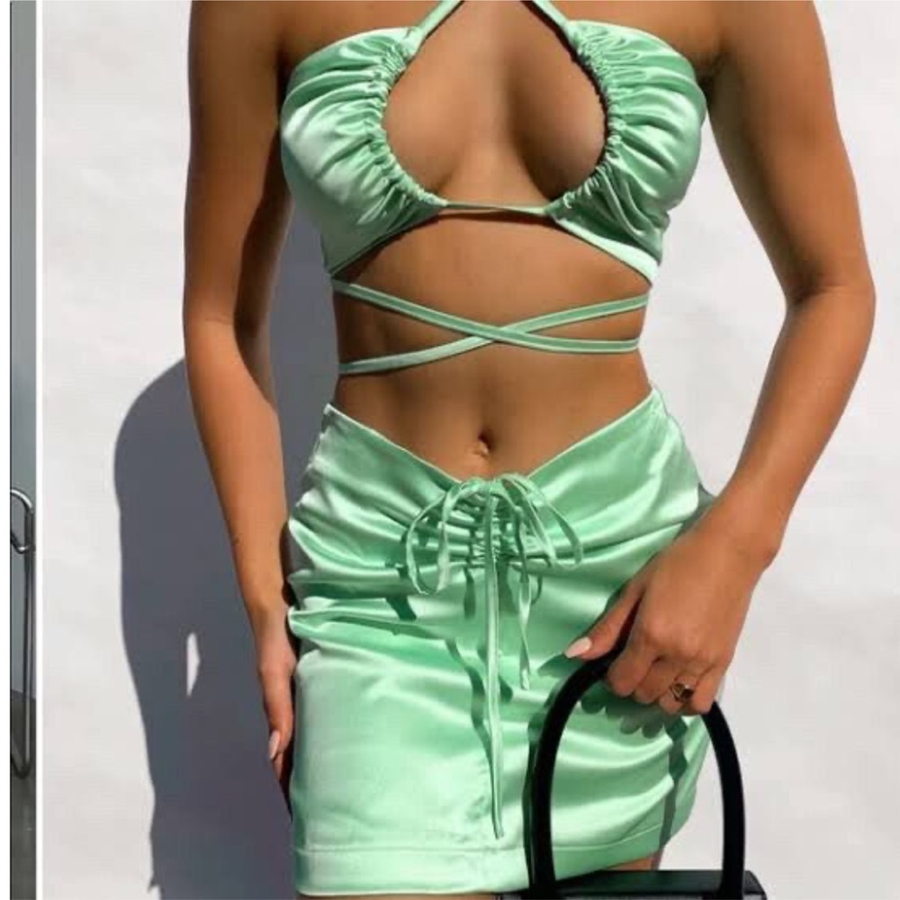Tiger Mist Apple Green Satin Set